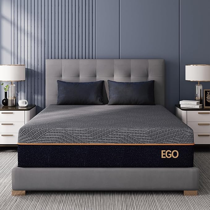 EGOHOME 12 Inch Full Memory Foam Mattress for Back Pain, Cooling Copper Gel Bed in a Box, Foam Made in USA, CertiPUR-US Certified, Therapeutic Medium Firm, Double 54x75x12 Black