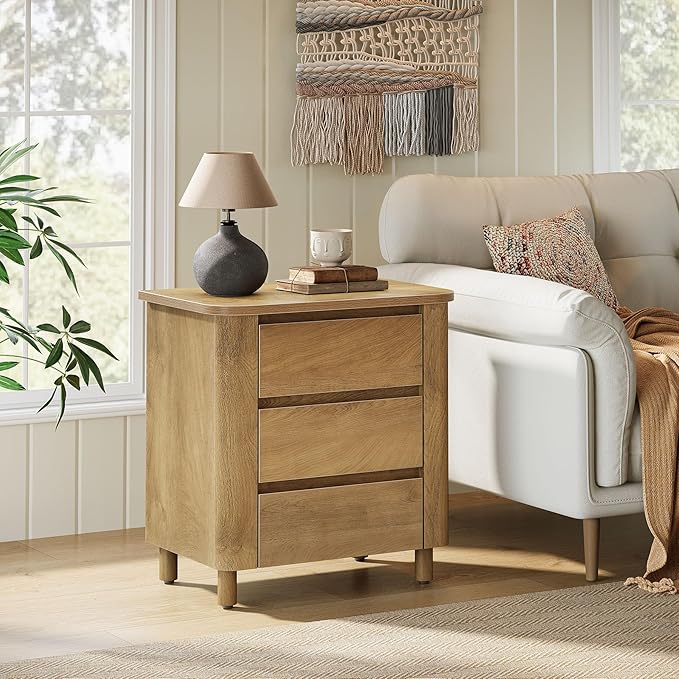 Tribesigns Modern Side Table with 3 Drawers for Living Room, 23.62" Wide Farmhouse End Table for Couch Sofa, Rustic Brown