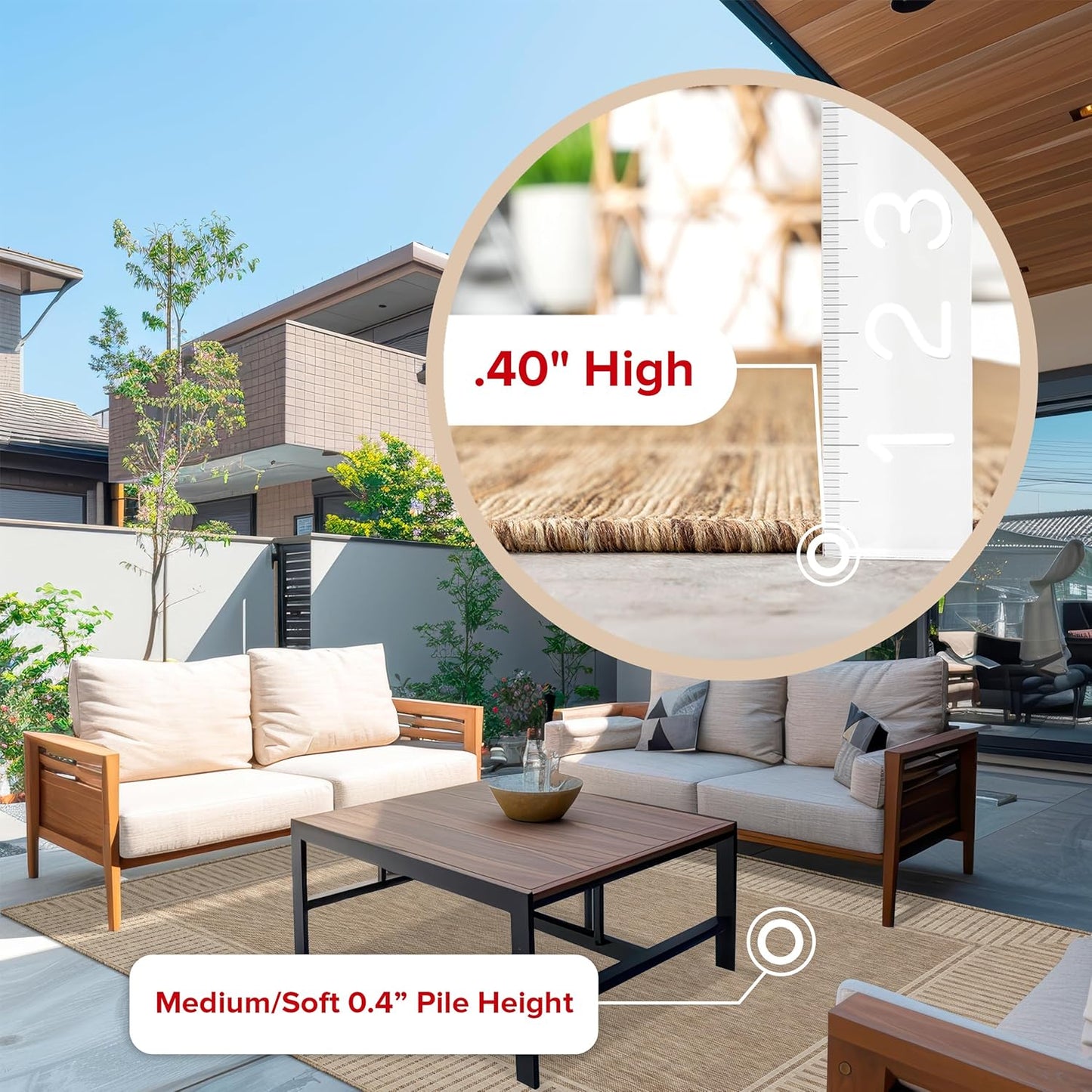 nuLOOM 5' x 8' Outdoor Area Rug, Casual Design With Striped Border, Stain Resistant, Highly Durable, For Patio, Balcony, Bedroom, Living Room, Dining Room, Bathroom, Light Brown