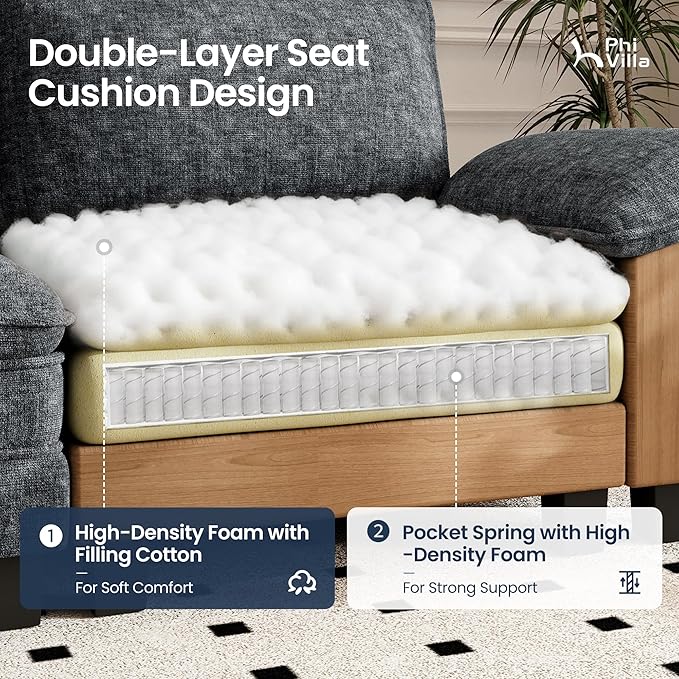 PHI VILLA Cloud Modular Couches Sets, 2 Pieces Sectional Loveseat Sofa Set, 4-Seater Comfy Couch for Living Room Apartment, Chenille Fabric, Dark Cyan