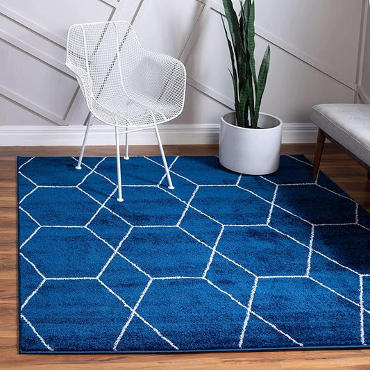 Unique Loom Trellis Frieze Collection Area Rug - Geometric (6' Square, Navy Blue/ Ivory)