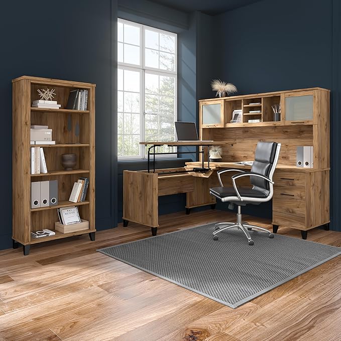Bush Furniture 60-inch Home Office Desk with Drawers, Large Computer Table with Storage, Transitional Style, Somerset Collection, Fresh Walnut