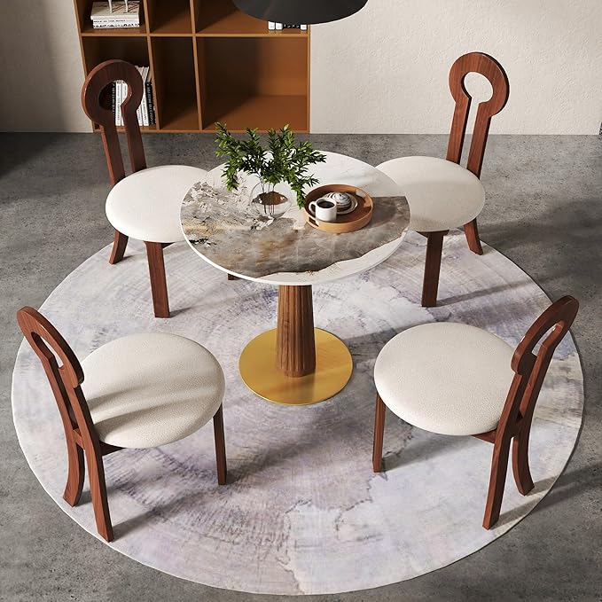 Sintered Stone Office Table and Chair Set - 33.5" Round Table for Small Offices (Light Brown Leg and Pandora Top, 1 Table and 4 Chairs)