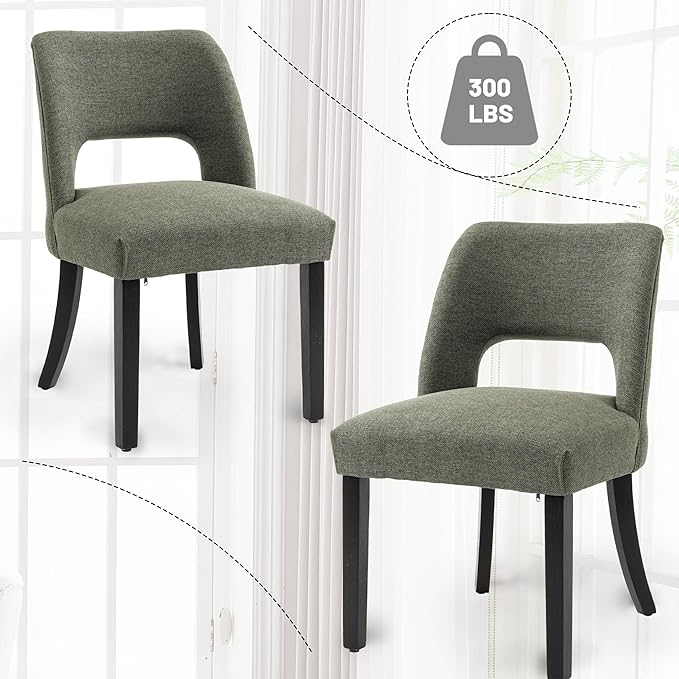 VKNOW Wooden Dining Chairs Set of 6, Modern Fabric Upholstered Dining Room Chair Kitchen Chairs, Farmhouse Dinner Chair for Kitchen Dining Room, Green-Black Legs