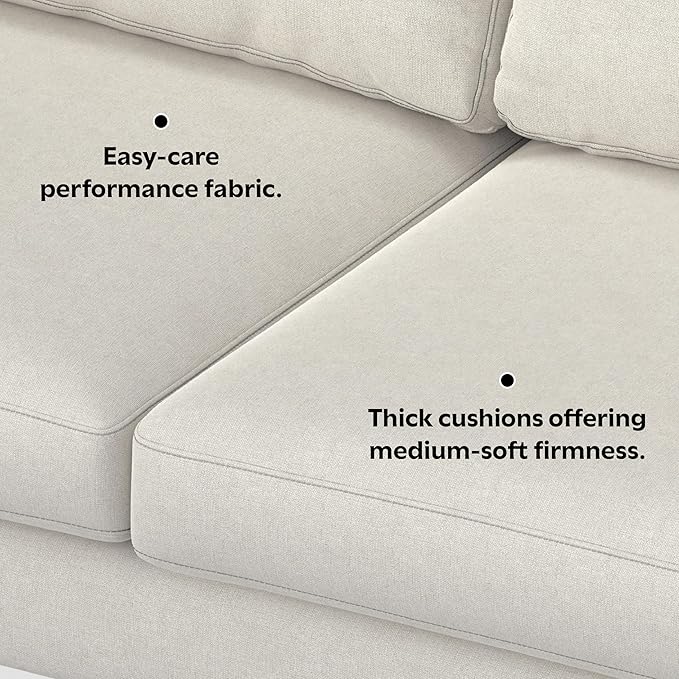 SIMPLIHOME Ava Sofa and Ottoman in 100% Recycled Polyester Performance Fabric, Cream, 90-inch-wide 3-Seater Couch and Matching 36-inch-wide Table Ottoman for Living Room, 2-Piece Set