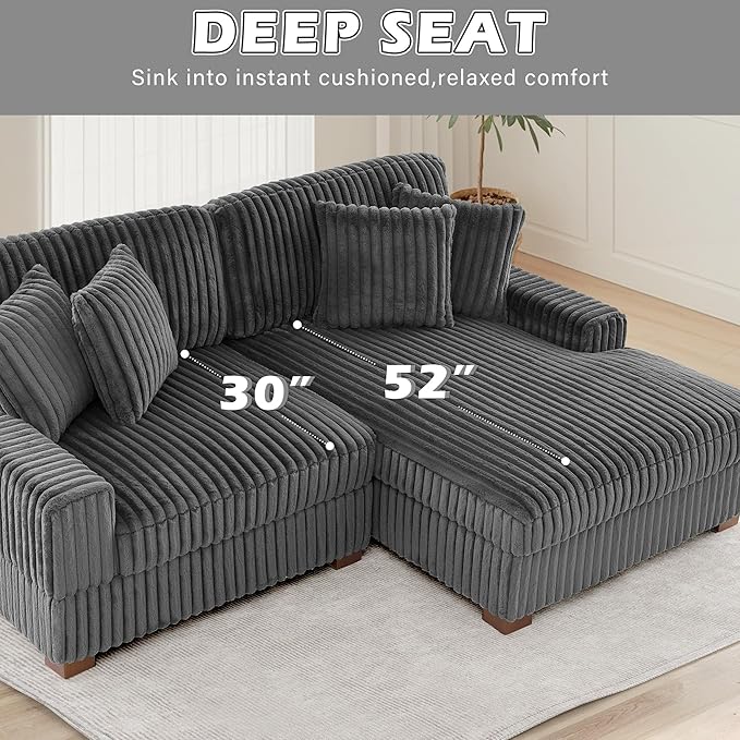 Cloud Sectional Couch with L-Shape Chaise, Modern Modular Sofa with Deep Seat, Upholstered Couches for Living Room Bedroom, Grey