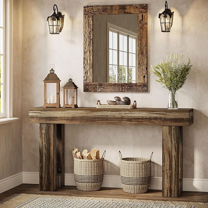 Tribesigns Console Table, 63" Farmhouse Entryway Table, Rectangular Wooden Accent Console for Entrance, Hallway & Living Room (Mottled Gray Brown)