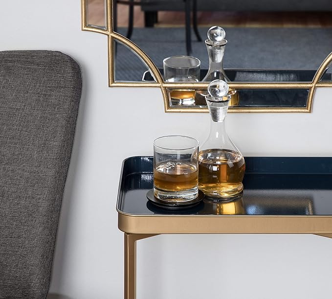 Kate and Laurel Celia Modern Tray Side Table, 18 x 12 x 26, Navy Blue and Gold, Foldable Rectangular End Table for Storage and Display