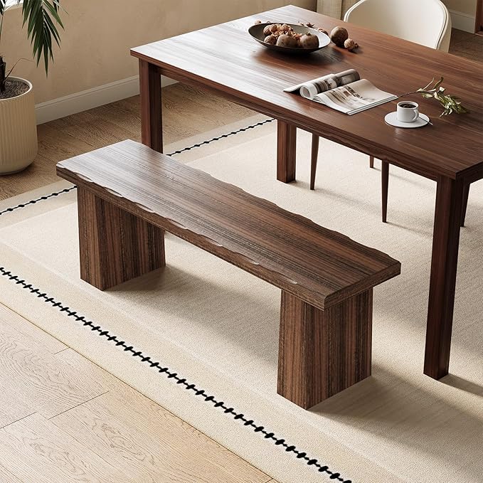 LITTLE TREE 47-Inch Wooden Entryway Bench, Farmhouse Dining Bench with Sturdy Frame for Dining Room, Bedroom, Living Room Hallway Kitchen, Easy Assembly (Mahogany)