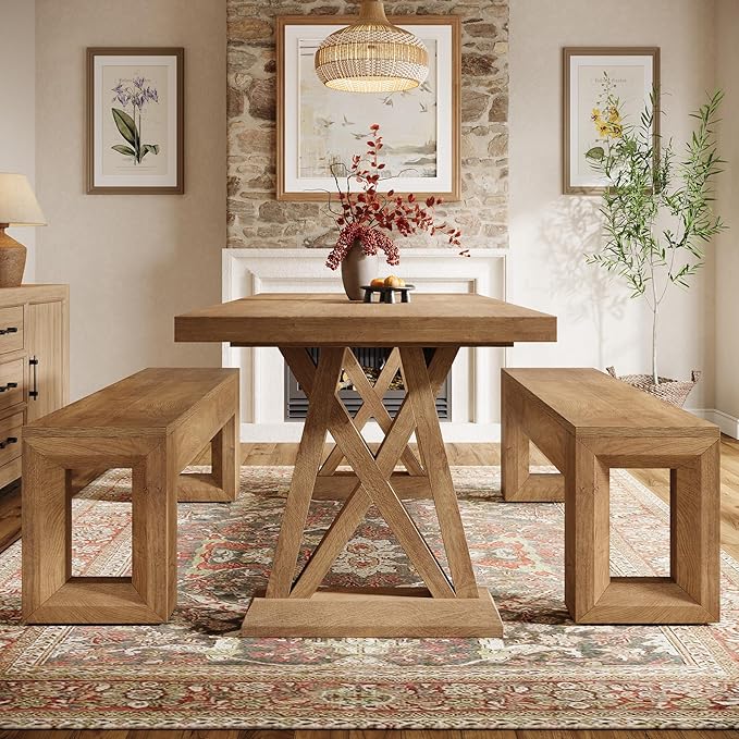 Tribesigns 47" Entryway Bench, Farmhouse Long Bench Seat for Dining Room, Living Room, Entryway, Hallway, Wood Color