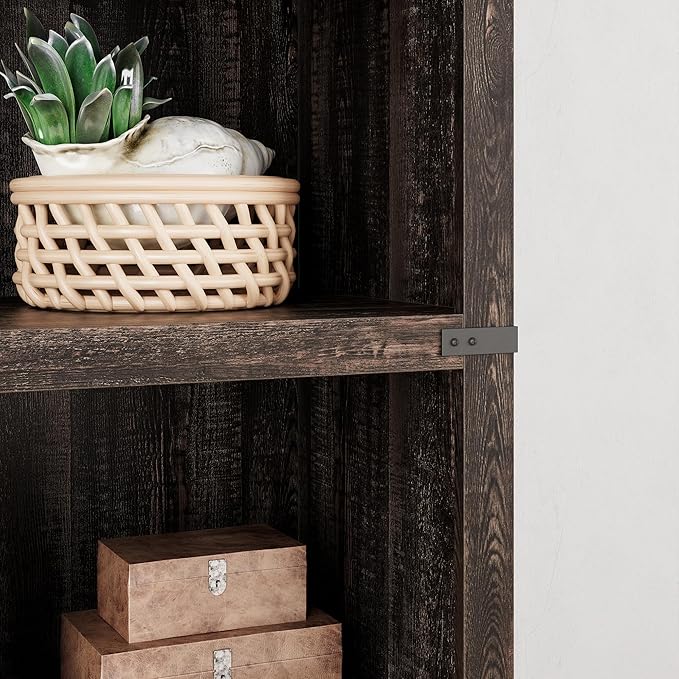 IDEALHOUSE 5 Tier Bookcase, Farmhouse Book Shelf with Storage, 71" Tall Book Case Wooden 5 Shelf Bookcase for Home Office, Living Room, Bed Room (Cherry, 67.4" H x 31.5" W x 12.8" D)