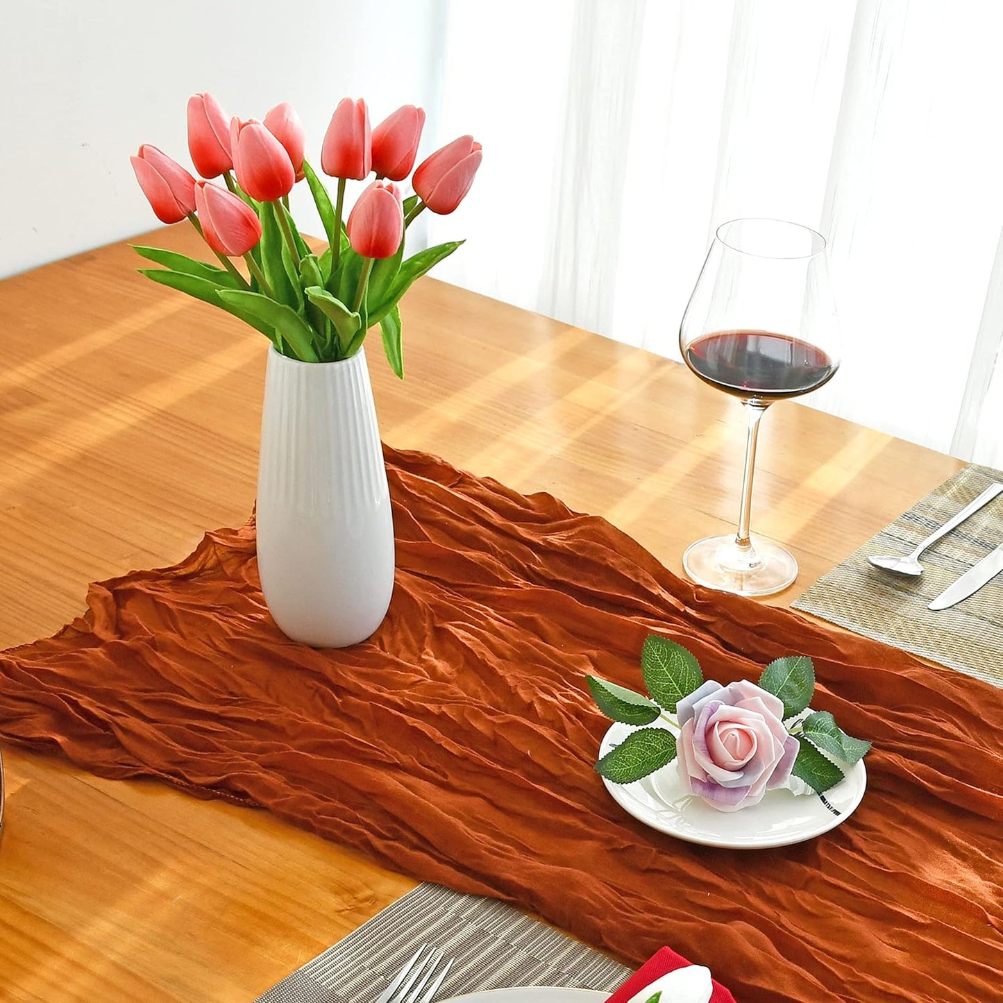 Mandy's Artificial Tulips 20 Stems Coral PU Faux Flowers for Wedding Home Decor 13.5 Inch