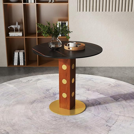 Sintered Stone Office Table - 33.5" Round Table for Small Offices (Red Leg and Black Top, 1 Table Only)
