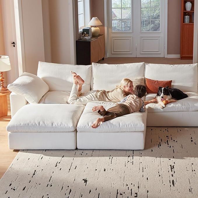 Modular Sectional Sofa, 110.2" L Shaped Modern Sofa Modular Sectional Cloud Couch with Ottoman, Modern Cloud Sectional Couches for Living Room, Deep Seat Sofa with Washable Cover