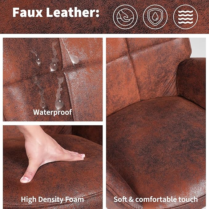 Modern Dining Room Chairs, Mid Century Faux Leather Kitchen Chairs with Back Support and Metal Legs, Accent Dinner Chair for Kitchen, Dining Room, Living Room, Restaurant, Brown