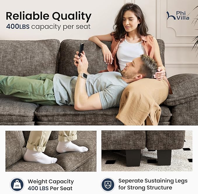 PHI VILLA Indoor Modular Sectional Couches Sets, 2-Piece Armless Sofa Set, 2-Seater Upholstered Couch for Living Room Small Spaces, Chenille Fabric, Smoky Grey