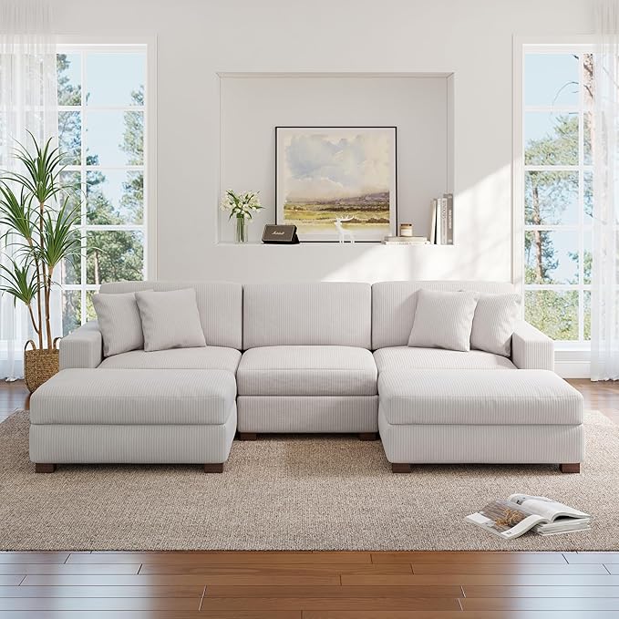 Modular Sectional Couches for Living Room, 118" Modern Upholstered Sofa Couche with Ottoman for Living Room Bedroom, Beige