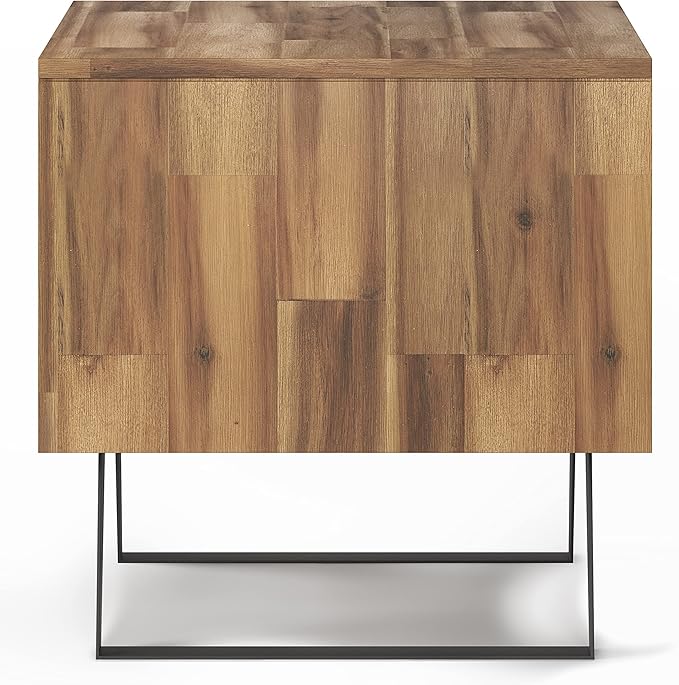 SIMPLIHOME Lowry SOLID ACACIA WOOD and Metal 22 Inch Wide Square Modern Industrial End Side Table in Distressed Golden Wheat, For the Living Room and Bedroom