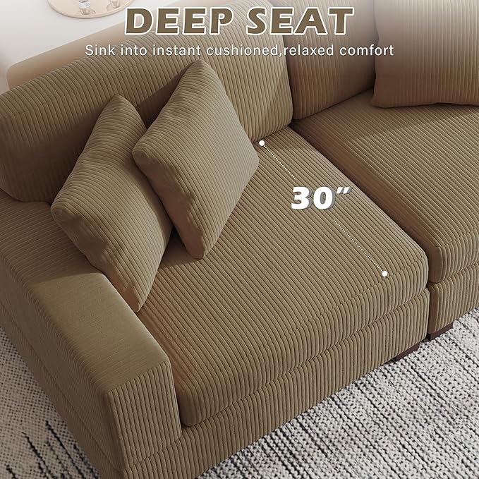 Modular Sectional Couches for Living Room, 118" Modern Upholstered 3-Seater Sofa Couche for Living Room Bedroom, Camel