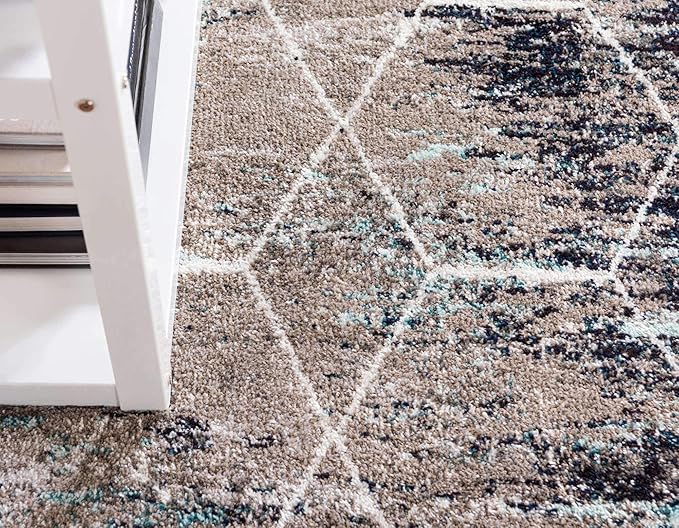 Unique Loom Trellis Frieze Collection Area Rug - Geometric (7' Square, Blue Multi/ Ivory)