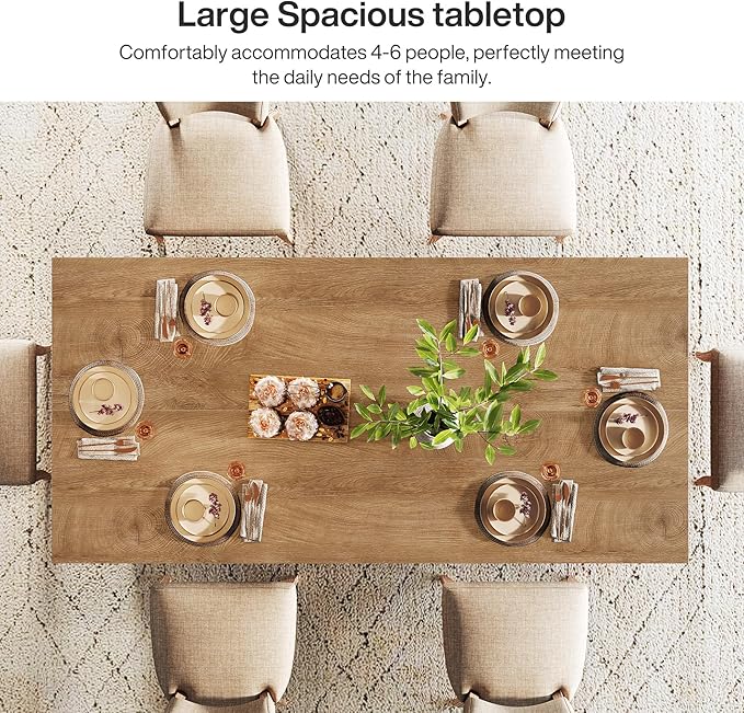 Tribesigns 63-Inch Dining Table for 4-6, Farmhouse Kitchen Table with Heavy Duty Pedestal, Rectangular Wooden Dinner Furniture for Home, Dining Room, Living Room, Brown