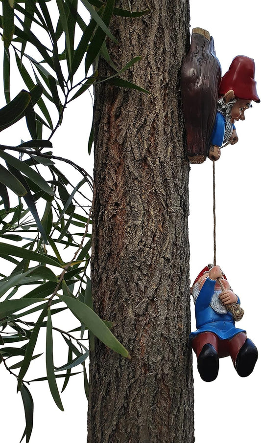Gnome Tree Hugger Figurines Miniature Fairy Elf Climbing Tree Hanging Statue Garden Sculpture Decorative Outdoor Ornaments