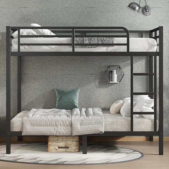 Bellemave Full Over Full Bunk Bed for Adults, Full Size Bunk Beds Frame with Build in Ladder, Black