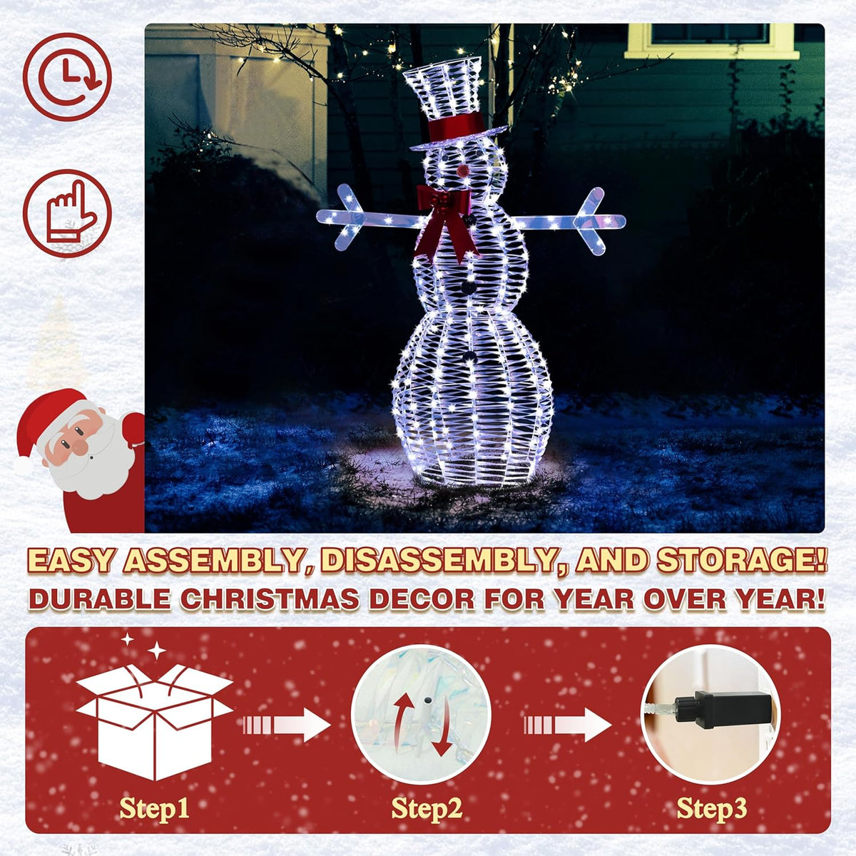 4.5FT Lighted Snowman for Christmas Decoration, 3D Pre-Lit Iridescent Snowman Xmas Decor with 100 LED Lights, Glittered Standing Holiday Display for Outdoor, Indoor