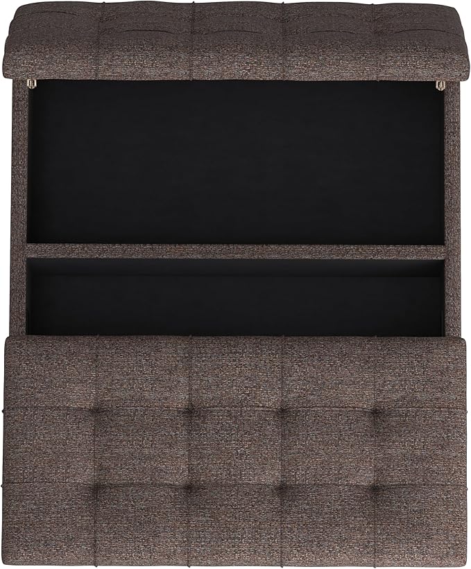 SIMPLIHOME Harrison 36 inch Wide Transitional Square Coffee Table Storage Ottoman in Mink Brown Tweed Look Fabric, Assembled, for the Living Room and Bedroom