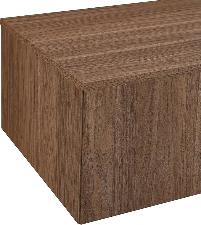 Henn&Hart 48" Rectangular Low-Profile Wood Coffee Table for Living Room, Family Room, or Office, Satin Walnut