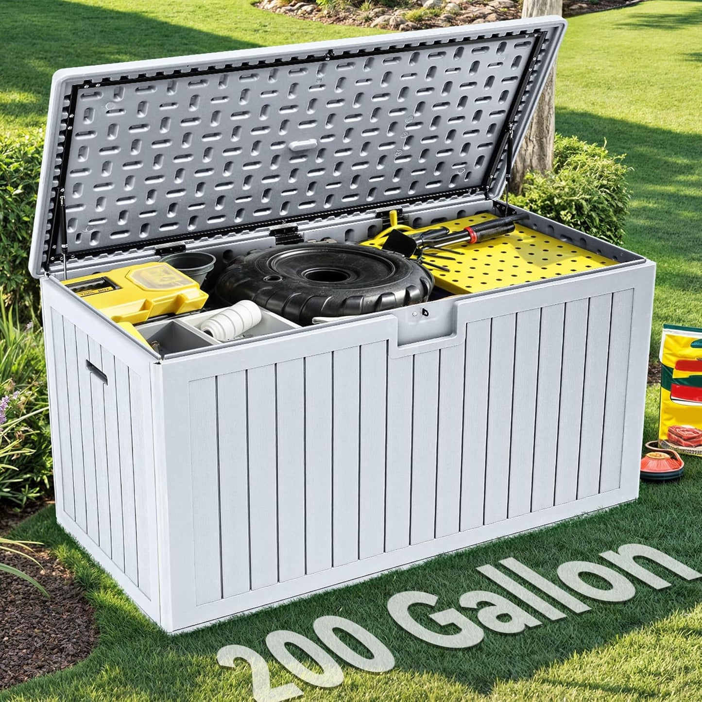 YITAHOME 200 Gallon Double-Wall Deck Box with Divider & Side Handles, Outdoor Large Storage for Patio Furniture Cushions, Garden Pool Accessories, Water Resistant & Lockable