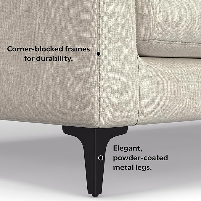 SIMPLIHOME Ava Sofa and Ottoman in 100% Recycled Polyester Performance Fabric, Cream, 90-inch-wide 3-Seater Couch and Matching 36-inch-wide Table Ottoman for Living Room, 2-Piece Set