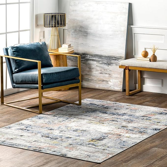 nuLOOM 10' x 14' Machine Washable Stain-Resistant Area Rug Medium Profile for Living Room, Bedroom, and Dining Room, Aaliyah Blue Multicolor