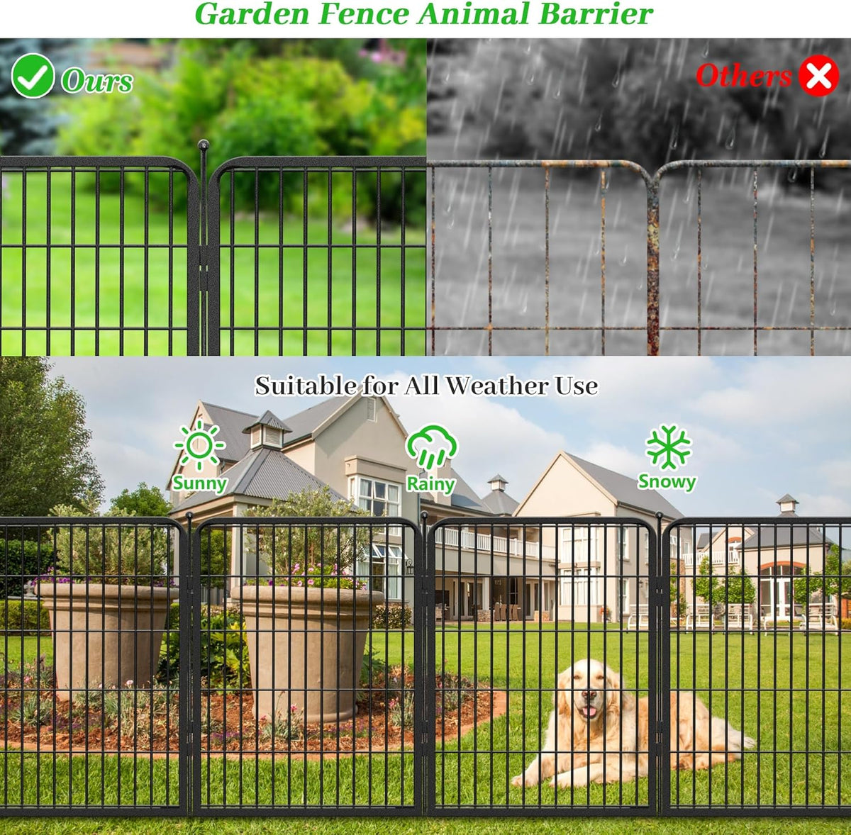 Decorative Black Metal Fencing Garden Fence with Gate, 82ft(L) 32in(H) 36 Fence Panels No Dig Fence Rustproof Animal Barrier Fence Temporary Dog Panels Fencing Outdoor