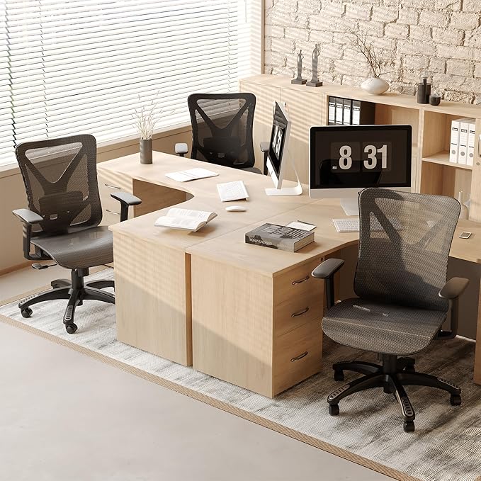 Ergonomic Office Chair, Mesh Computer Desk Chairs with Adjustable Lumbar Support, 3D Armrests, Tilt Function, Comfy Wide Seat, Swivel Executive Work Task Chair for Company and Home