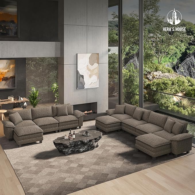HERA'S HOUSE 88" Modular Sectional Sofa, Loveseat Couches for Living Room, Comfy Cloud Couch 2-Seater Deep Seat Sofa with Throw Pillow, Chenille Ash