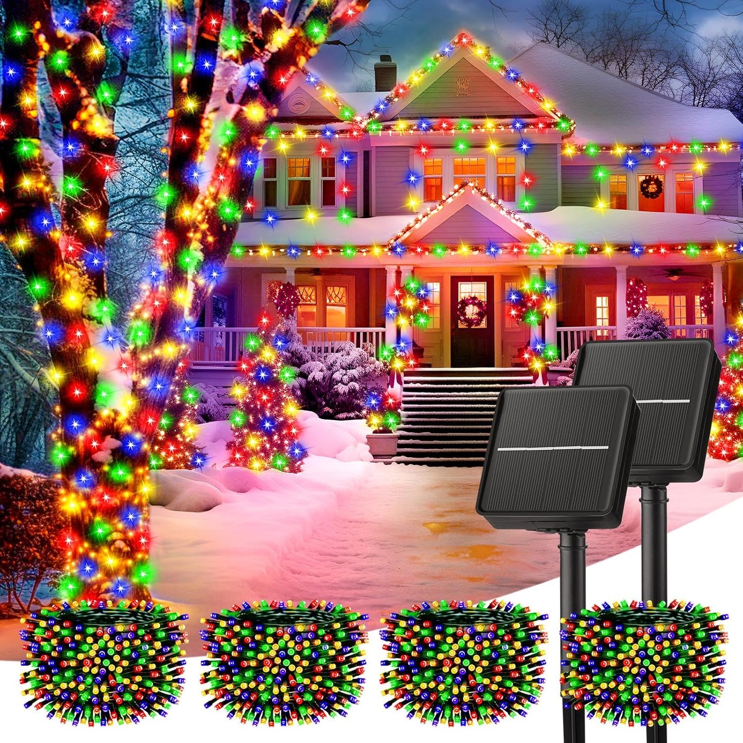 Minetom Solar String Lights for Outside, 4 Pack Total 160FT 400 LED Solar Christmas Lights Outdoor with 8 Modes, Solar Lights Outdoor Waterproof,Solar Christmas String Lights for Tree House,Multicolor