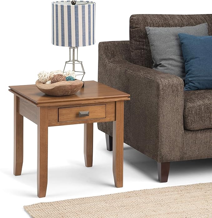 SIMPLIHOME Artisan SOLID WOOD 21 inch Wide Square Transitional End Side Table in Honey Brown for the Living Room and Bedroom