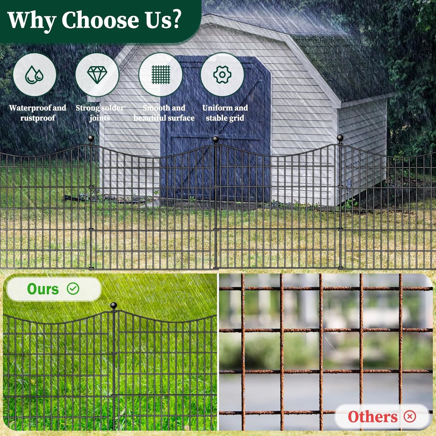 5 Panels No Dig Dog Fence Outdoor for Yard, 40 in(H) X 12 ft(L) Decorative Tall Garden Fence Animal Barrier, Rustproof Metal Wire Garden Edging and Borders, Temporary Fencing Stakes