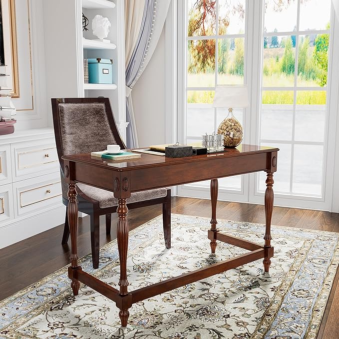 Solid Wood Computer Writing Desk with 2 Big Drawers 46.1" Wide Home Office Desk Workstation Big Rustic Study Table Furniture in Cherry for Home Office Bedroom Living Room, BSZ-1533WD