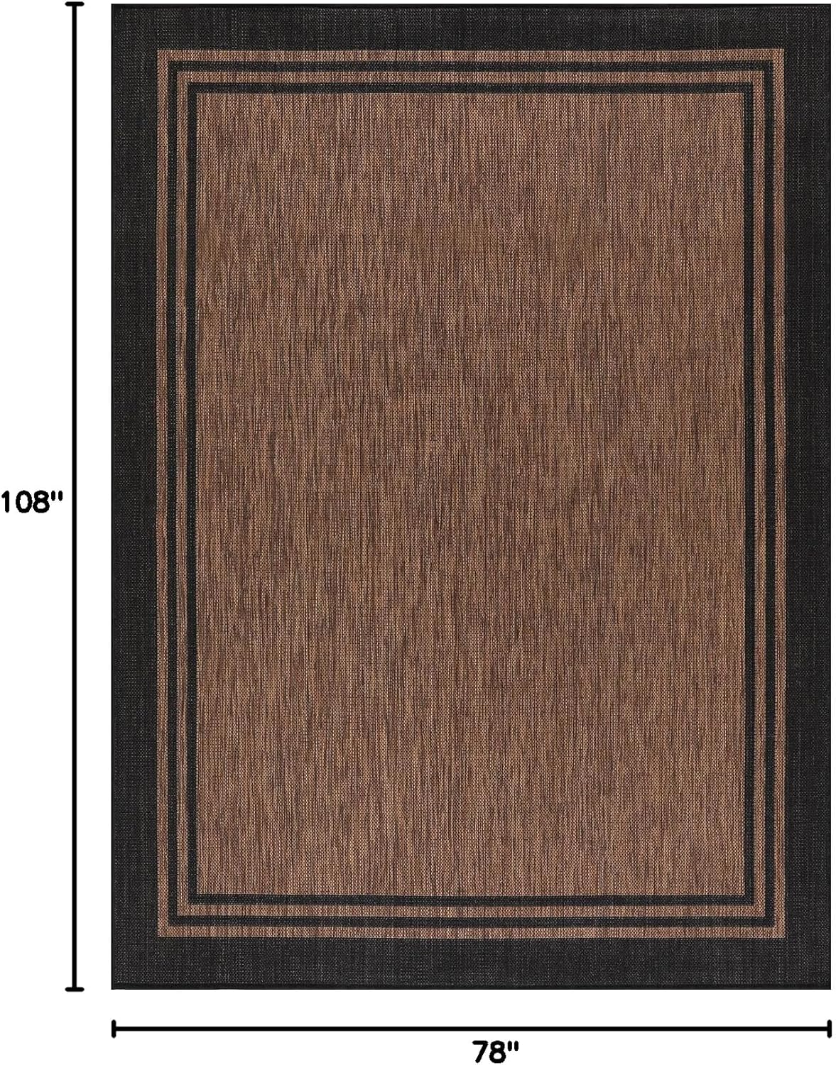 Bordered Outdoor Rug 6x9 Washable Outside Carpet for Indoor Patio Porch Waterproof Easy Cleaning Non Shedding Area Rugs Nut Brown 6 x 9