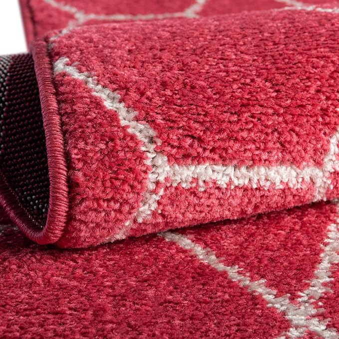 Unique Loom Trellis Frieze Collection Area Rug - Geometric (4' 1" Round, Pink/ Ivory)