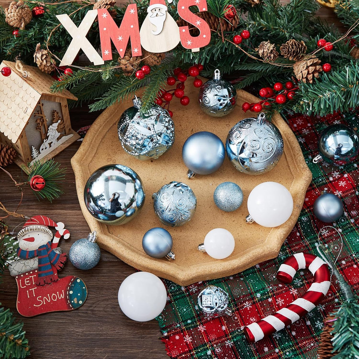 87-Pack Shatterproof Christmas Ball Ornaments Set, Christmas Tree Decorations with Hand-held Gift Package for Xmas Tree Holiday Wedding Party, Baby Blue