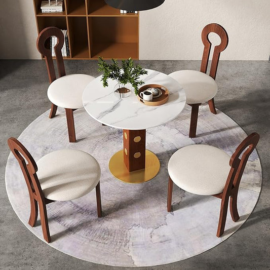 Sintered Stone Office Table and Chair Set - 33.5" Round Table for Small Offices (Red Leg and White Top, 1 Table and 4 Chairs)