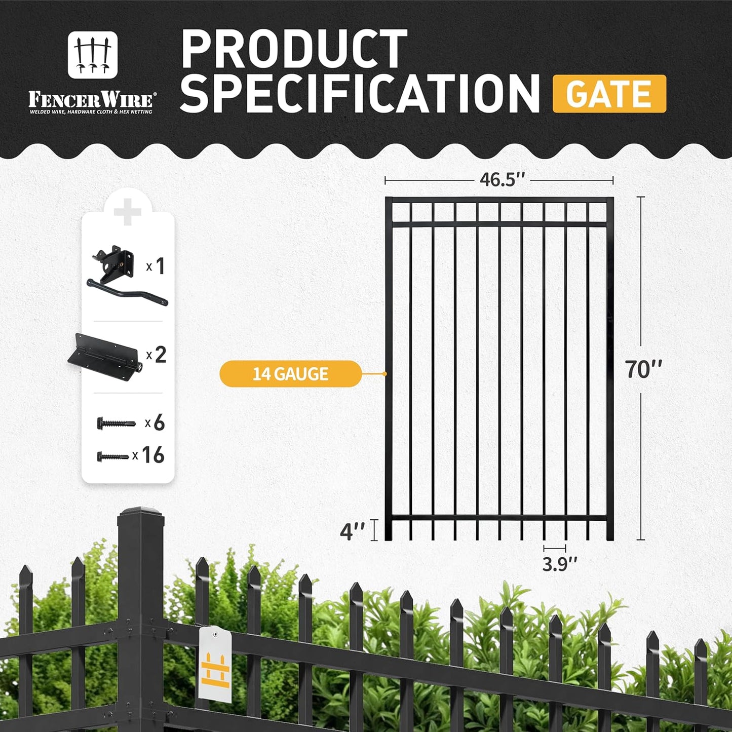 Fencer Wire Pack of 10 Heavy Duty Flat Top Fence Gate, 6FT Height x 4FT Width Outdoor Fence Gate, Anti-Rust Steel Gate for Fencing Barrier, Decorative Garden Gate for Residential, Yard, Pool, Patio