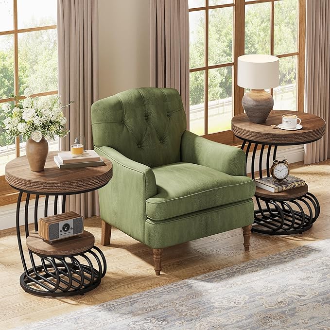 Tribesigns Round End Table Set of 2, 2-Tier Farmhose Wood Side Table with Shelf Storage, Small Sofa Side Bedside Nightstand, Accent Furniture for Living Room, Light Brown