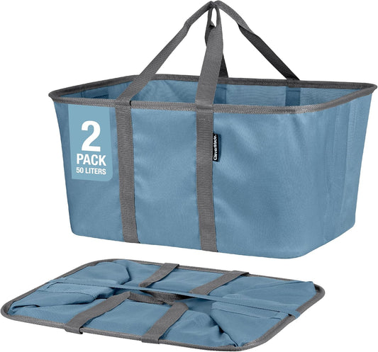 CleverMade Collapsible Laundry Tote - Denim Charcoal 2-Pack 50L - Foldable Storage Organization Container for Clothes Laundry Room Storage Solution