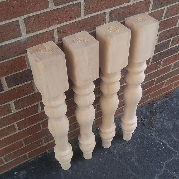 DESIGN 59 Unfinished Cottage Farmhouse Dining Table Legs- Set of 4 Turned Legs inc