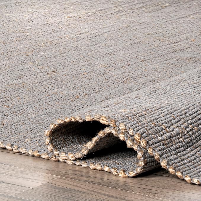 nuLOOM 2'6" x 6' Elfriede Jute & Cotton Hand Woven Area Rug, Elfriede Grey, Solid Rustic Farmhouse Style, Weaved Design, Natural Fiber, for Bedroom, Living Room, Dining Room, Hallway, Office, Entryway