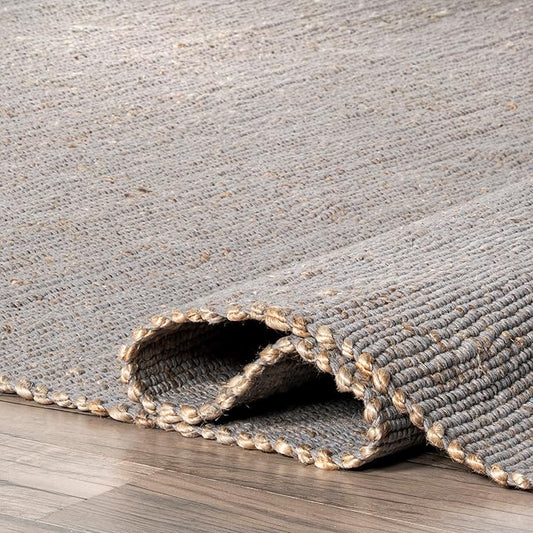 nuLOOM 2'6" x 6' Elfriede Jute & Cotton Hand Woven Area Rug, Elfriede Grey, Solid Rustic Farmhouse Style, Weaved Design, Natural Fiber, for Bedroom, Living Room, Dining Room, Hallway, Office, Entryway